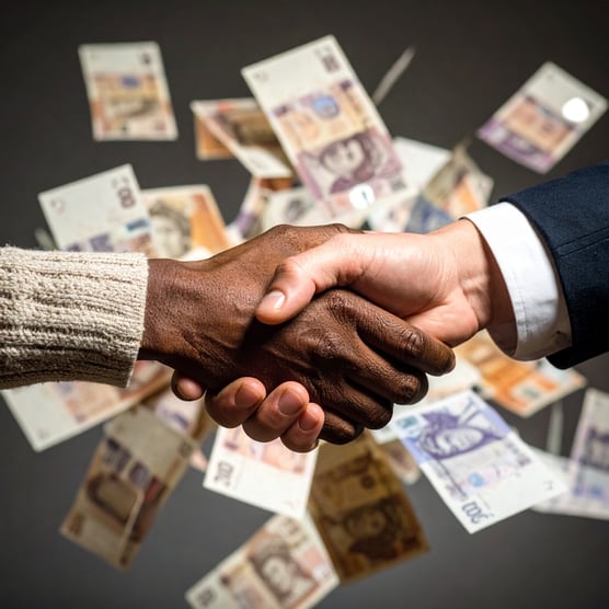 Firefly_Could you create an image of a handshake with money coming out of it (money has to be 161185
