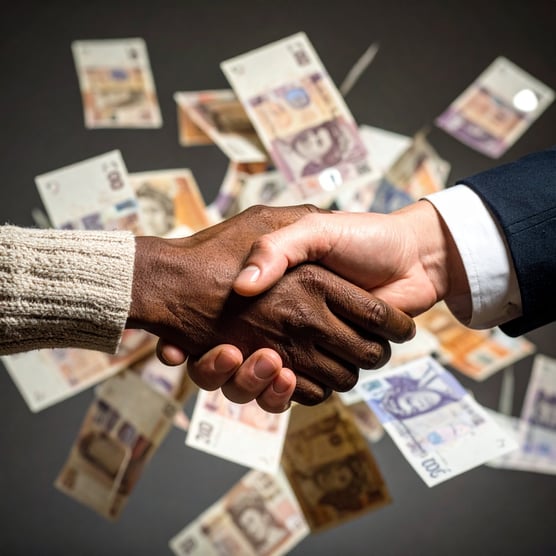 Firefly_Could you create an image of a handshake with money coming out of it (money has to be 161185