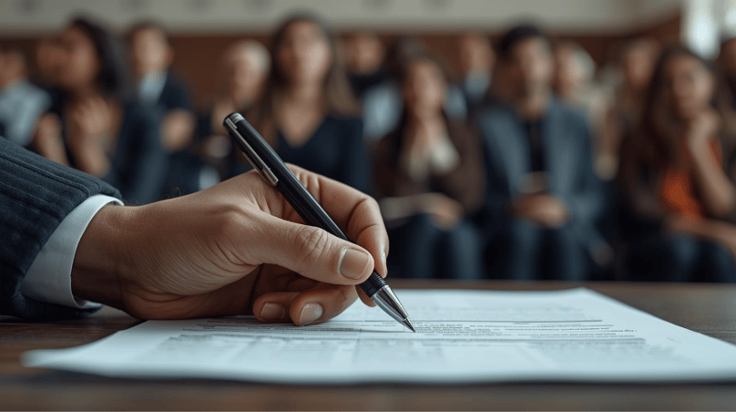 A hand holding a pen over a paper

AI-generated content may be incorrect.